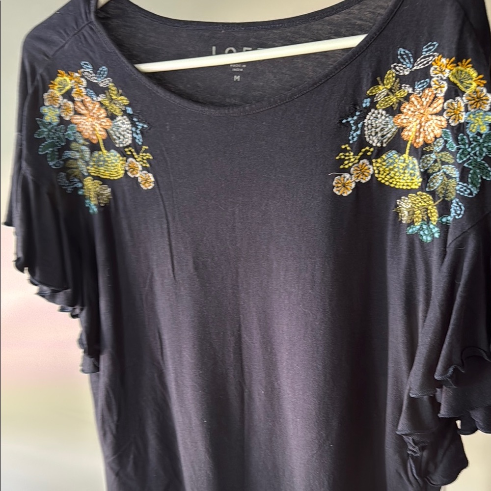 LOFT Navy Floral Embroidered Women's Top